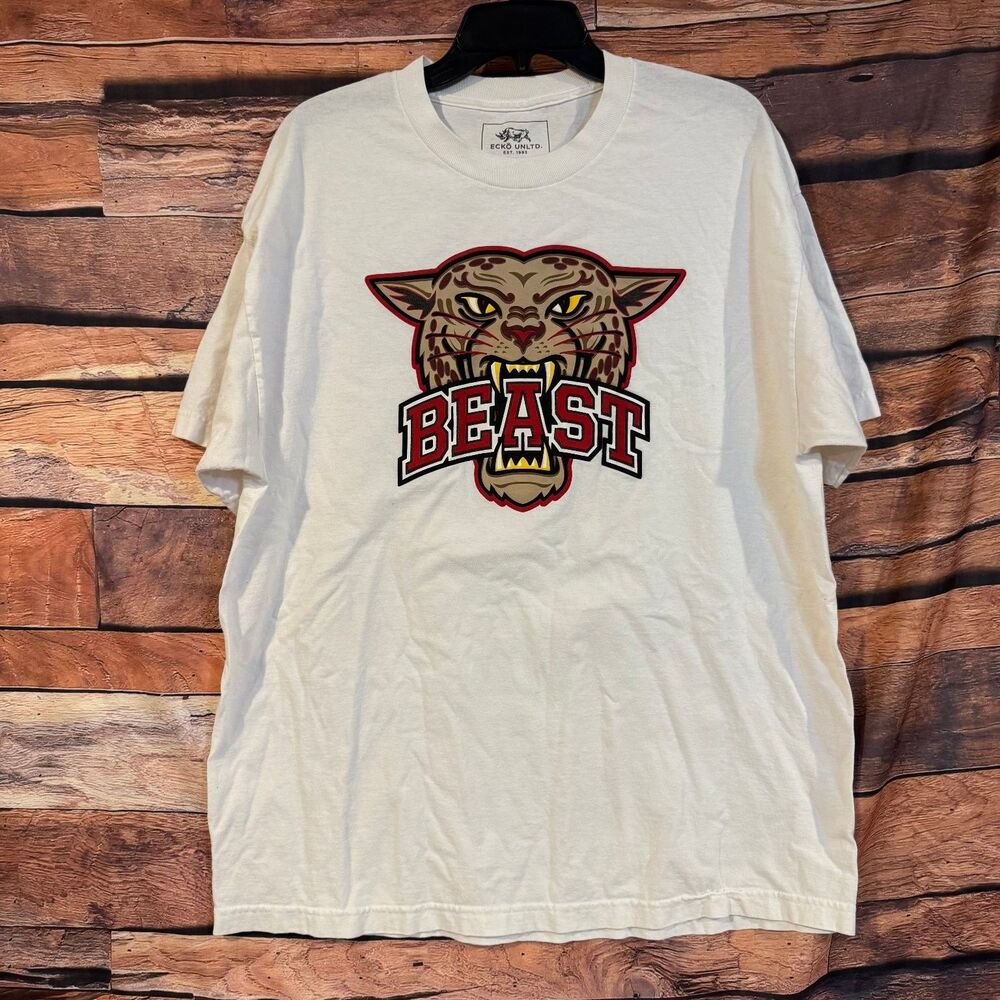 Ecko Unltd. Men's XL Off-White Beast Leopard Graphic Print Cotton T-Shirt